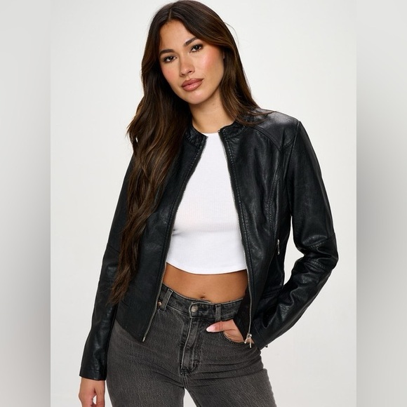 Coalition La Jackets & Blazers - Classic Black Faux Leather Jacket